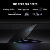 ASUS ROG Strix G16 G615LP-S5016W 16"  Copilot+ gaming laptop Zwart/grijs | Core Ultra 9 275HX | RTX 5070 | 32 GB | 1TB SSD