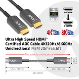 Club 3D  Ultra High Speed AOC HDMI 2.1 gecertificeerde unidirectioneel kabel male-male Zwart, 20 meter, 4K 120Hz, 8K 60Hz, 48Gbps