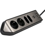 Brennenstuhl Estilo Hoekstekkerdoos 4-voudig stekkerdoos Zwart/roestvrij staal, 2x USB