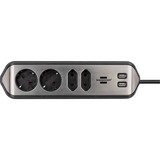 Brennenstuhl Estilo Hoekstekkerdoos 4-voudig stekkerdoos Zwart/roestvrij staal, 2x USB