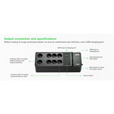 APC Back-UPS BE1050G2-GR - Noodstroomvoeding ups Zwart, 8x Schuko, 1050VA, 2 USB opladers, 1 USB