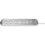 Brennenstuhl Estilo hoekstopcontact 4-voudig met USB-oplaadfunctie 6-voudige stekkerdoos met usb Wit/roestvrij staal, 6x stekker, 2x USB-A