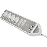 Brennenstuhl Estilo hoekstopcontact 4-voudig met USB-oplaadfunctie 6-voudige stekkerdoos met usb Wit/roestvrij staal, 6x stekker, 2x USB-A