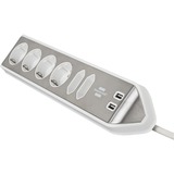 Brennenstuhl Estilo hoekstopcontact 4-voudig met USB-oplaadfunctie stekkerdoos Wit/roestvrij staal