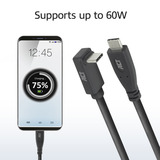 ACT Connectivity USB 3.2 USB-C (recht) naar USB-C (omhoog/omlaag haaks) kabel Zwart, 10 Gbit/s, 60W, 2 meter