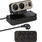 Brennenstuhl estilo Duplex stekkerdoos met schakelaar Zwart/zilver, 10x stekker, 1x USB-C, 1x USB-A, 1x USB C, 1x USB A