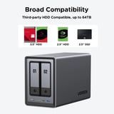 UGREEN DXP2800 incl. 2x WD Red Plus 4 TB harde schijf nas Grijs, 2,5GbE, HDMI, USB-C