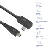 ACT Connectivity USB 3.2 USB-C (recht) naar USB-C (links/rechts haaks) kabel Zwart, 10 Gbit/s, 60W, 0,5 meter
