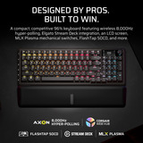 Corsair VANGUARD 96 WIRELESS RGB mechanisch gaming toetsenbord Zwart, US lay-out (QWERTY), Corsair MLX Plasma, 96%, RGB, Keycaps PBT double-shot, ABS single-shot, Hot-swap, RF2.4 / USB / Bluetooth