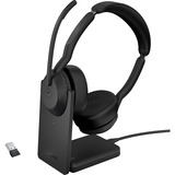 Jabra Evolve2 55, Incl. oplaadstandaard on-ear headset Zwart, Stereo, Microsoft Teams, USB-A, Link380a
