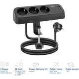 ACT Connectivity Stekkerdoos met 3 type-F stopcontacten Zwart, 3x stekker, 1x USB-C, 2x USB-A, 30W Power Delivery, USB Type-C/A poorten