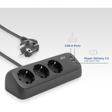 ACT Connectivity Stekkerdoos met 3 type-F stopcontacten Zwart, 3x stekker, 1x USB-C, 2x USB-A, 30W Power Delivery, USB Type-C/A poorten