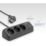 ACT Connectivity Stekkerdoos met 3 type-F stopcontacten stekkerdoos Zwart, 30W Power Delivery, USB Type-C/A poorten