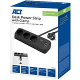 ACT Connectivity Stekkerdoos met 3 type-F stopcontacten stekkerdoos Zwart, 30W Power Delivery, USB Type-C/A poorten