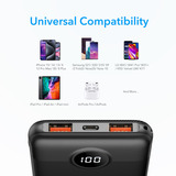 VEGER L10S 10000 mAh powerbank met digitaal display Zwart, PD 20W, QC 3.0, 2A, USB-A, USB-C, Micro-USB