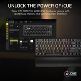 Corsair K70 CORE TKL WIRELESS RGB mechanisch gaming toetsenbord Zwart, US lay-out (QWERTY), Corsair MLX Red v2, 80% (TKL)	, RGB, ABS Double shot, Hot-swap, 2,4 GHz / Bluetooth / USB
