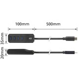 ACT Connectivity USB-C hub 3.0, 4 poorts USB-A usb-hub Zwart