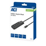 ACT Connectivity USB-C hub 3.0, 4 poorts USB-A usb-hub Zwart