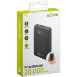 goobay Power Bank Compact 20.000 mAh  powerbank Zwart, 20 Ah, 1x USB-A, 1x USB-C, Power Delivery, Quick Charge