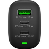 goobay USB-C PD GaN Multiport snellader (65 W) Zwart, 2x USB-C, 1x USB-A, Power Delivery, QuickCharge