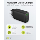 goobay USB-C PD GaN Multiport snellader (65 W) Zwart, 2x USB-C, 1x USB-A, Power Delivery, QuickCharge