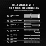 Corsair RM1000x SHIFT Plus Gold Refurbished modulaire 1000 watt voeding  Zwart, 1x 12V-2x6, 4x PCIe
