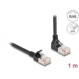 DeLOCK RJ45 Network Cable Cat.6A S/FTP Slim 90° upwards angled / straight 1 m kabel Zwart