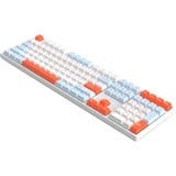 HelloGanss HS108T White Feather, toetsenbord Wit/lichtblauw, US lay-out, Gateron Yellow, RGB leds, PBT Doubleshot keycaps, hot swap, 2,4 GHz / Bluetooth / USB-C