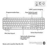 Logitech MX Keys S for Mac toetsenbord Lichtgrijs, US-International lay-out (QWERTY), 100%, Bluetooth Low Energy
