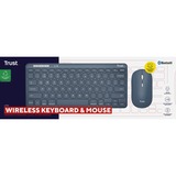 Trust Lyra Multi-Device Wireless Keyboard & Mouse desktopset Blauw, US lay-out (QWERTY), Scissor switches, 65%, 800 - 1.600 dpi, 2,4 GHz USB, Bluetooth