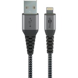 goobay Lightning naar USB-A textielkabel met metalen aansluitingen Grijs/zilver, 1 meter