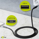 goobay Lightning naar USB-A textielkabel met metalen aansluitingen Grijs/zilver, 1 meter