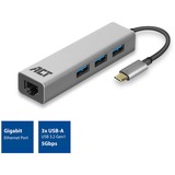 ACT Connectivity 3-Poorts USB-C 3.2 (USB 3.0) Hub met Gigabit ethernet poort usb-hub Grijs