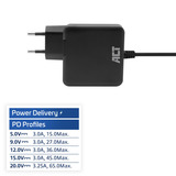 ACT Connectivity USB-C laptoplader 65W met Power Delivery-profielen, 2 meter Zwart