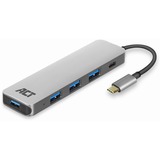 ACT Connectivity USB-C Hub 4 port met PD pass through usb-hub Zilver