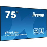 iiyama ProLite LH7565UHSB-B1 74.5" 4K Ultra HD Public Display Zwart, HDMI, DisplayPort, LAN, WiFi, Audio, USB, Android