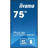iiyama ProLite LH7565UHSB-B1 74.5" 4K Ultra HD Public Display Zwart, HDMI, DisplayPort, LAN, WiFi, Audio, USB, Android