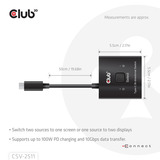 Club 3D USB-C Bi-Directional Video + Data + PD Switch usb-switch Zwart