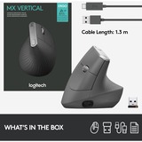 Logitech MX Vertical muis Zwart/zilver, 400 - 4000 dpi, Unifying, Bluetooth, USB
