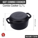 Victoria Combo cooker 26 cm 5,7 liter, Seasoned bak-/braadpan Zwart, Color packaging