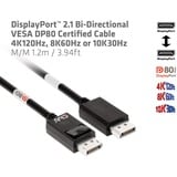 Club 3D DisplayPort 2.1 Bi-Directional VESA DP80 Certified Kabel 4K 240 Hz Zwart