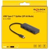 DeLOCK USB-C naar 3x HDMI Splitter MST Zwart, 0,15 meter, 4K 60Hz