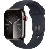 Apple Watch Series 9 smartwatch Grafiet/zwart, Roestvrij staal, 45 mm, Sportbandje (S/M), GPS + Cellular
