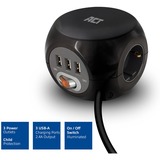 ACT Connectivity Stekkerdoos cube met 3 stopcontacten, USB-A-poorten, 1,5m stekkerdoos Zwart