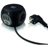 ACT Connectivity Stekkerdoos cube met 3 stopcontacten, USB-A-poorten, 1,5m stekkerdoos Zwart