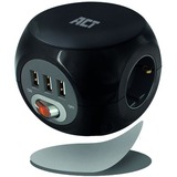 ACT Connectivity Stekkerdoos cube met 3 stopcontacten, USB-A-poorten, 1,5m stekkerdoos Zwart