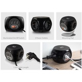 ACT Connectivity Stekkerdoos cube met 3 stopcontacten, USB-A-poorten, 1,5m stekkerdoos Zwart