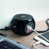 ACT Connectivity Stekkerdoos cube met 3 stopcontacten, USB-A-poorten, 1,5m stekkerdoos Zwart