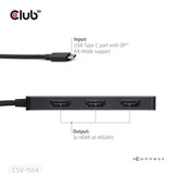 Club 3D USB-C naar Triple HDMI MST Hub 4K60Hz adapter Zwart