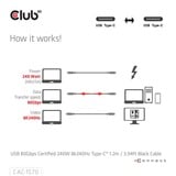 Club 3D Gecertificeerde USB-C kabel Zwart, 1,2 meter, 8K, 240 W